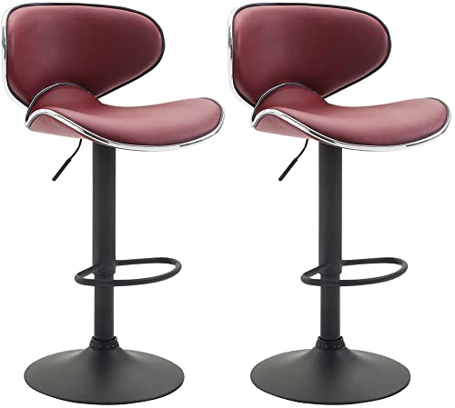 CLP 2er Set Barhocker Las Vegas Mit Kunstlederbezug I Höhenverstellbarer Barstuhl Mit Fußstütze, Farbe:Bordeauxrot, Gestell Farbe:schwarz von CLP