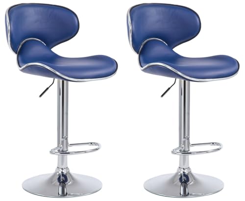 CLP 2er Set Barhocker Las Vegas Mit Kunstlederbezug I Höhenverstellbarer Barstuhl Mit Fußstütze, Farbe:blau, Gestell Farbe:Chrom von CLP