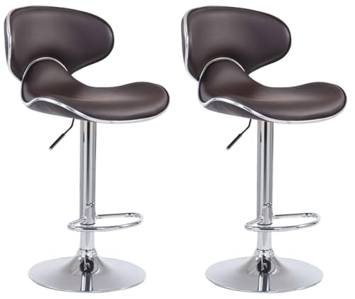 CLP 2er Set Barhocker Las Vegas Mit Kunstlederbezug I Höhenverstellbarer Barstuhl Mit Fußstütze, Farbe:braun, Gestell Farbe:Chrom von CLP