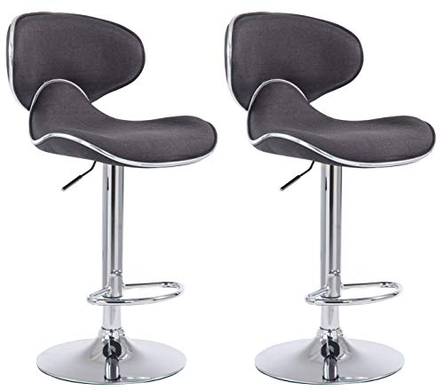CLP 2er Set Barhocker Las Vegas V2 Mit Stoffbezug I 2x Höhenverstellbarer Barstuhl Mit Lehne Und Fußstütze, Farbe:dunkelgrau, Gestell Farbe:chrom von CLP