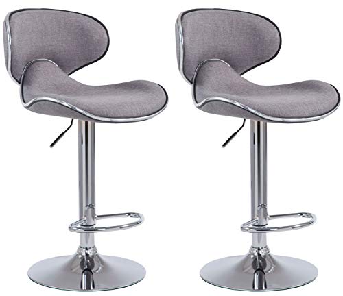 CLP 2er Set Barhocker Las Vegas V2 Mit Stoffbezug I 2x Höhenverstellbarer Barstuhl Mit Lehne Und Fußstütze, Farbe:hellgrau, Gestell Farbe:chrom von CLP