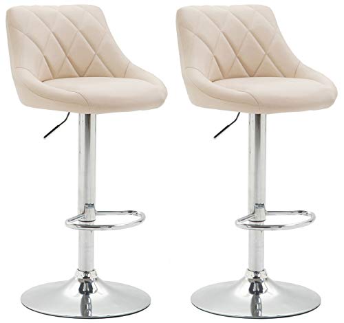 CLP 2er Set Barhocker Lazio Mit Kunstlederbezug I Höhenverstellbarer Und Drehbarer Hocker Mit Fußstütze In Chrom-Optik, Farbe:Creme von CLP