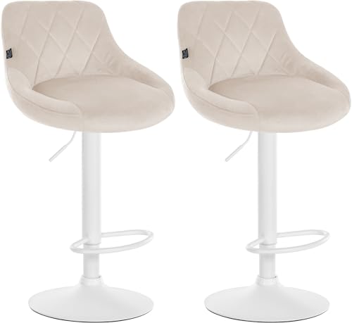 CLP 2er Set Barhocker Lazio Mit Samtbezug I Drehbarer Thekenhocker Mit Fußstütze I Höhenverstellbarer Barstuhl Mit Trompetenfuß, Farbe:Creme, Gestell Farbe:weiß CLP 2er Set Barhocker Lazio Mit Samtbezug I Drehbarer Thekenhocker Mit Fußstütze I Höhenverstellbarer Barstuhl Mit Trompetenfuß, Farbe:Creme, Gestell Farbe:weiß von CLP