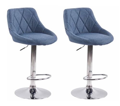 CLP 2er Set Barhocker Lazio Mit Stoffbezug I Höhenverstellbarer Und Drehbarer Hocker Mit Fußstütze In Chrom-Optik, Farbe:blau von CLP