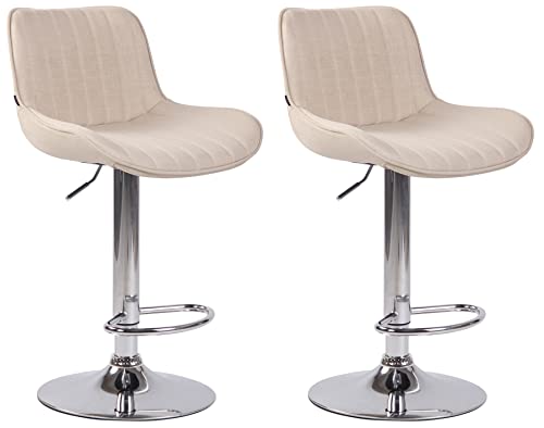 CLP 2er Set Barhocker Lentini Stoff I Thekenhocker Höhenverstellbar I Barstühle Mit Fußstütze I 360° Drehbar I Tresenstühle Mit Trompetenfuß, Farbe:Creme, Gestell Farbe:Chrom von CLP