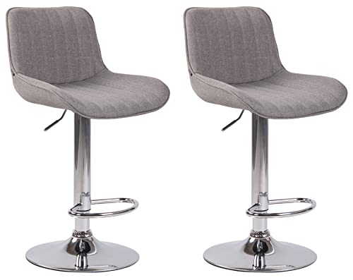 CLP 2er Set Barhocker Lentini Stoff I Thekenhocker Höhenverstellbar I Barstühle Mit Fußstütze I 360° Drehbar I Tresenstühle Mit Trompetenfuß, Farbe:grau, Gestell Farbe:Chrom von CLP