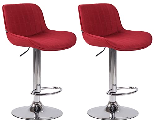 CLP 2er Set Barhocker Lentini Stoff I Thekenhocker Höhenverstellbar I Barstühle Mit Fußstütze I 360° Drehbar I Tresenstühle Mit Trompetenfuß, Farbe:rot, Gestell Farbe:Chrom von CLP