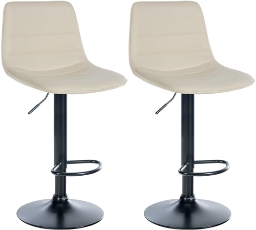 CLP 2er Set Barhocker Lex Kunstleder I Höhenverstellbare Thekenhocker Mit Kunstlederbezug I Drehbare Tresenstühle Mit Metallgestell, Farbe:Creme, Material Gestell:Metall matt schwarz von CLP