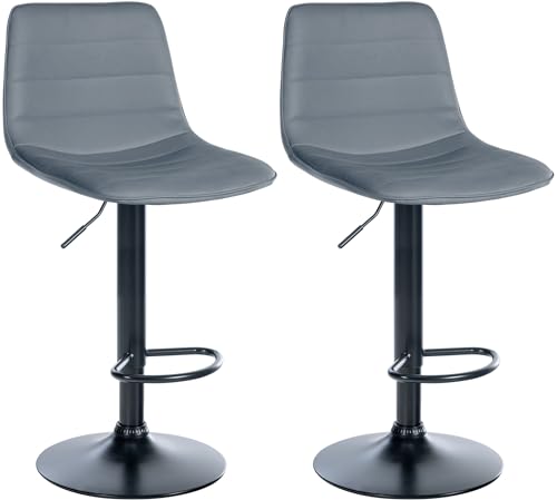 CLP 2er Set Barhocker Lex Kunstleder I Höhenverstellbare Thekenhocker Mit Kunstlederbezug I Drehbare Tresenstühle Mit Metallgestell, Farbe:grau, Material Gestell:Metall matt schwarz von CLP