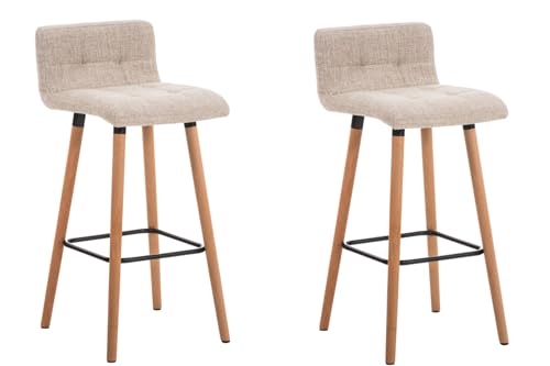 CLP 2er Set Barhocker Lincoln Mit Stoffbezug Und Holzgestell I 2 x Thekenhocker Mit Rückenlehne Und Fußstütze, Farbe:creme, Gestell Farbe:natur von CLP
