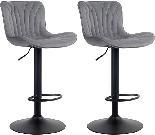 CLP 2er Set Barhocker Linus - Höhenverstellbare Barstühle - 360° Drehstühle Mit Rückenlehne Für Küche Und Bistro, Farbe:dunkelgrau, Material:Samt von CLP