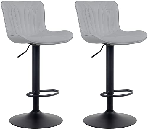 CLP 2er Set Barhocker Linus - Höhenverstellbare Barstühle - 360° Drehstühle Mit Rückenlehne Für Küche Und Bistro, Farbe:grau, Material:Kunstleder von CLP
