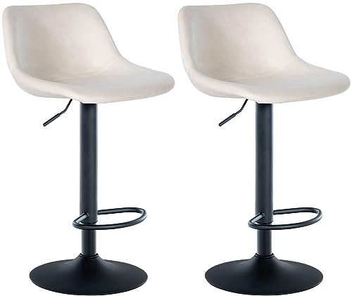 CLP 2er Set Barhocker Loft I Mit 2 Tresenhockern I Stühle Mit Rückenlehne, 360° Grad Drehbar Und Höhenverstellbar I Für Küche Und Theke, Farbe:Creme, Material:Samt von CLP