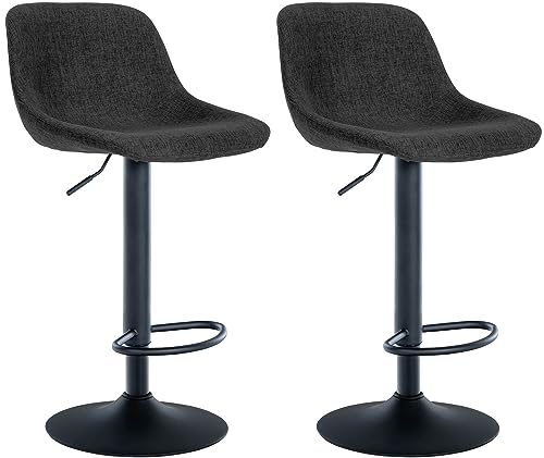 CLP 2er Set Barhocker Loft I Mit 2 Tresenhockern I Stühle Mit Rückenlehne, 360° Grad Drehbar Und Höhenverstellbar I Für Küche Und Theke, Farbe:schwarz, Material:Stoff von CLP