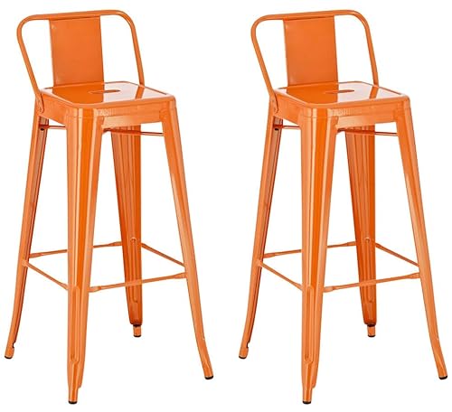 CLP 2er Set Barhocker Mason aus Metall I Barstuhl mit Rückenlehne I Tresenhocker mit Fußstütze, Farbe:orange von CLP
