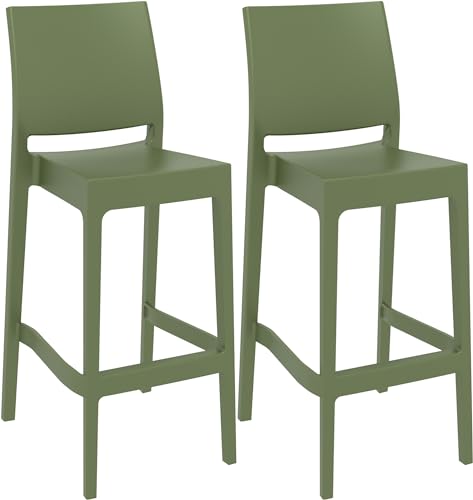 CLP 2er Set Barhocker Maya Aus Wetterbeständigem Kunststoff I 2X Tresenhocker Mit Fußstütze Und Hoher Rückenlehne, Farbe:Oliv CLP 2er Set Barhocker Maya Aus Wetterbeständigem Kunststoff I 2X Tresenhocker Mit Fußstütze Und Hoher Rückenlehne, Farbe:Oliv von CLP