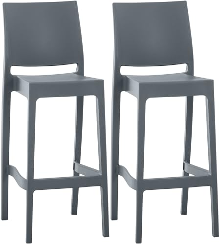 CLP 2er Set Barhocker Maya Aus Wetterbeständigem Kunststoff I 2X Tresenhocker Mit Fußstütze Und Hoher Rückenlehne, Farbe:dunkelgrau CLP 2er Set Barhocker Maya Aus Wetterbeständigem Kunststoff I 2X Tresenhocker Mit Fußstütze Und Hoher Rückenlehne, Farbe:dunkelgrau von CLP