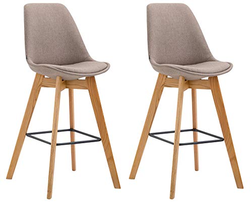 CLP 2er Set Barhocker Metz Mit Stoffbezug I Thekenhocker Mit Eichenholzgestell Und Fußstütze I Barstuhl Mit Lehne, Farbe:Taupe, Gestell Farbe:Natur von CLP