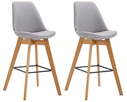 CLP 2er Set Barhocker Metz Mit Stoffbezug I Thekenhocker Mit Eichenholzgestell Und Fußstütze I Barstuhl Mit Lehne, Farbe:grau, Gestell Farbe:Natur von CLP