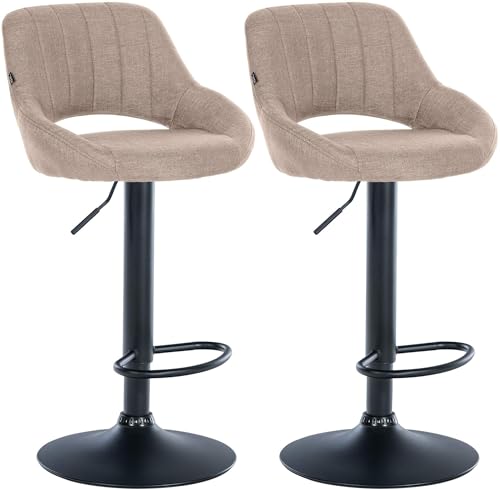 CLP 2er Set Barhocker Milet Mit Stoffbezug I Drehbarer Barstuhl Mit Lehne Und Fußstütze, Farbe:Taupe, Material Gestell:Metall matt schwarz von CLP