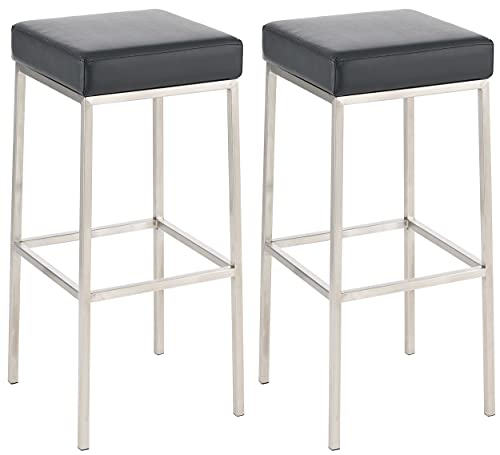 CLP 2er Set Barhocker Montreal I Gepolsterte Barstühle mit Kunstlederbezügen I Tresenhocker mit Metallgestellen, Farbe:schwarz, Gestell Farbe:Edelstahl von CLP