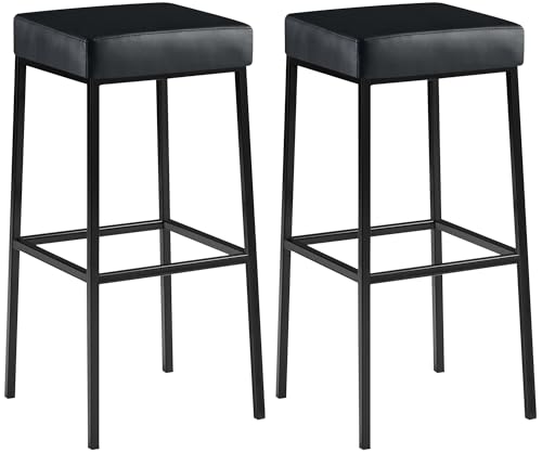 CLP 2er Set Barhocker Montreal I Gepolsterte Barstühle mit Kunstlederbezügen I Tresenhocker mit Metallgestellen, Farbe:schwarz, Gestell Farbe:schwarz von CLP