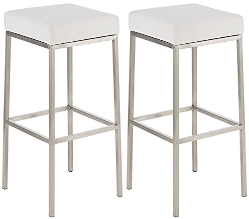 CLP 2er Set Barhocker Montreal I Gepolsterte Barstühle mit Kunstlederbezügen I Tresenhocker mit Metallgestellen, Farbe:weiß, Gestell Farbe:Edelstahl CLP 2er Set Barhocker Montreal I Gepolsterte Barstühle mit Kunstlederbezügen I Tresenhocker mit Metallgestellen, Farbe:weiß, Gestell Farbe:Edelstahl von CLP