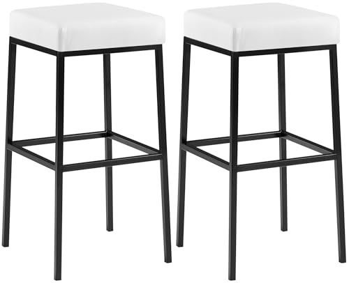CLP 2er Set Barhocker Montreal I Gepolsterte Barstühle mit Kunstlederbezügen I Tresenhocker mit Metallgestellen, Farbe:weiß, Gestell Farbe:schwarz von CLP