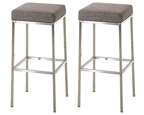 CLP 2er Set Barhocker Montreal I Gepolsterte Barstühle mit Stoffbezügen I Tresenhocker mit Metallgestellen, Farbe:grau, Gestell Farbe:Edelstahl von CLP