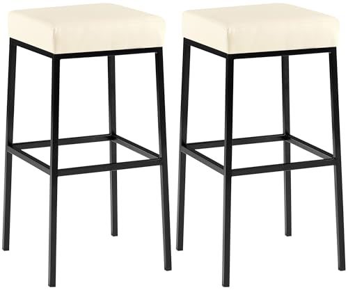 CLP 2er Set Barhocker Montreal I Gepolsterte Barstühle mit Kunstlederbezügen I Tresenhocker mit Metallgestellen, Farbe:Creme, Gestell Farbe:schwarz von CLP