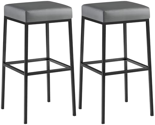 CLP 2er Set Barhocker Montreal I Gepolsterte Barstühle mit Kunstlederbezügen I Tresenhocker mit Metallgestellen, Farbe:grau, Gestell Farbe:schwarz von CLP