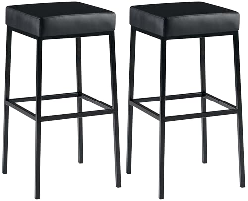 CLP 2er Set Barhocker Montreal I Gepolsterte Barstühle mit Kunstlederbezügen I Tresenhocker mit Metallgestellen, Farbe:schwarz, Gestell Farbe:schwarz von CLP