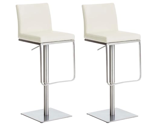 CLP 2er Set Barhocker Panama Mit Kunstlederbezug I Höhenverstellbarer Barstuhl I Thekenhocker Mit Lehne Und Fußstütze, Farbe:Creme, Gestell Farbe:Edelstahl von CLP