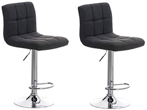 CLP 2er Set Barhocker Peru Mit Stoffbezug I Drehbare, Höhenverstellbare Barstühle Mit Lehne & Metallgestell In Chrom-Optik, Farbe:dunkelgrau von CLP