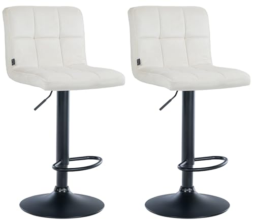 CLP 2er Set Barhocker Peru Samt I Höhenverstellbarer Drehstuhl Mit Gestepptem Polster I Komfort Thekenhocker Mit Fußstütze Und Metallgestell, Farbe:Creme, Gestell Farbe:schwarz von CLP