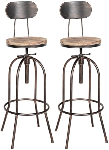 CLP 2er Set Barhocker Pino I Höhenverstellbare Barstühle mit Holzsitzen und Rückenlehnen I Thekenhocker höhenverstellbar und drehbar, Farbe:Bronze von CLP