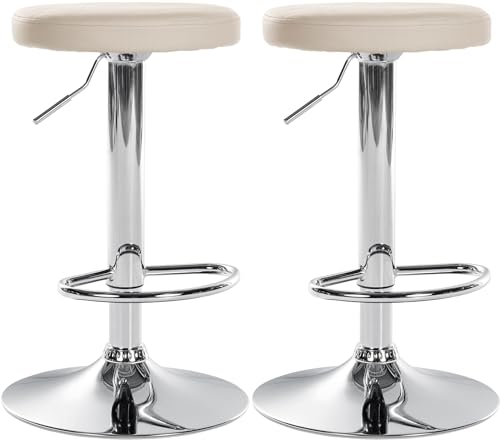 CLP 2er Set Barhocker Ponte Kunstleder I Drehbarer Thekenhocker I Höhenverstellbarer Hocker I Küchenhocker mit Metallgestell, Farbe:Creme, Material Gestell:Metall in Chromoptik von CLP