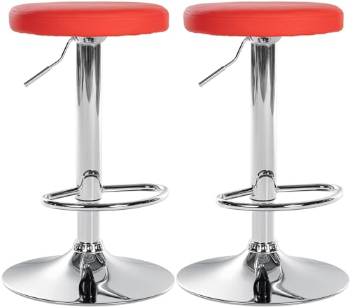 CLP 2er Set Barhocker Ponte Kunstleder I Drehbarer Thekenhocker I Höhenverstellbarer Hocker I Küchenhocker mit Metallgestell, Farbe:rot, Material Gestell:Metall in Chromoptik von CLP