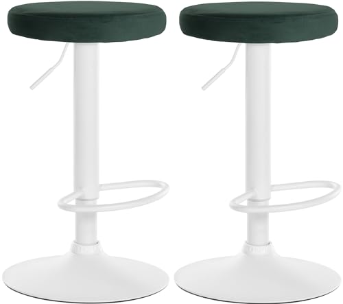 CLP 2er Set Barhocker Ponte Samt I Drehbarer Thekenhocker I Höhenverstellbarer Hocker I Küchenhocker mit Metallgestell, Farbe:grün, Material Gestell:Metall matt Weiss von CLP