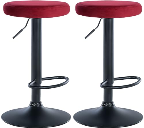 CLP 2er Set Barhocker Ponte Samt I Drehbarer Thekenhocker I Höhenverstellbarer Hocker I Küchenhocker mit Metallgestell, Farbe:rot, Material Gestell:Metall matt schwarz von CLP