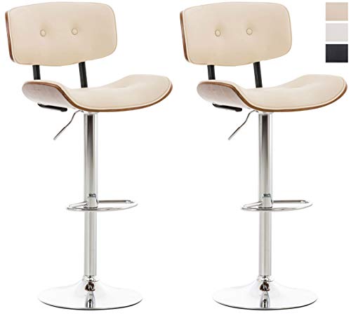 CLP 2er Set Barhocker Sarnia Kunstleder I Thekenhocker Mit Chromgestell I Barstuhl Mit Trompetenfuß I Tresenhocker Mit Fußstütze, Farbe:walnuss/Creme von CLP