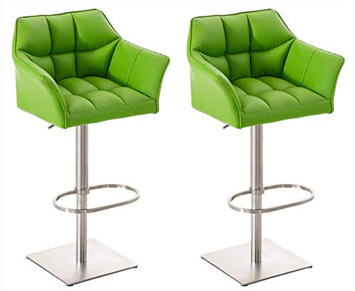 CLP 2er Set Barhocker Set Damaso Mit Kunstlederbezug Und Hochwertiger Polsterung I Höhenverstellbare Drehbare Barstühle Mit Lehne, Farbe:grün, Gestell Farbe:Edelstahl von CLP