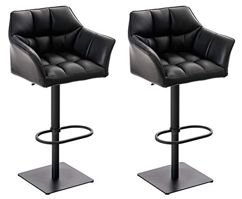 CLP 2er Set Barhocker Set Damaso Mit Kunstlederbezug Und Hochwertiger Polsterung I Höhenverstellbare Drehbare Barstühle Mit Lehne, Farbe:schwarz, Gestell Farbe:schwarz von CLP