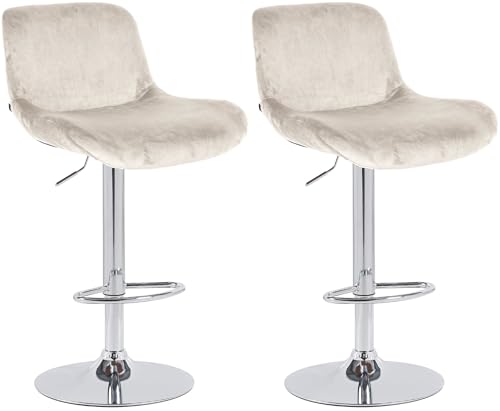 CLP 2er Set Barhocker Solon Chrom I Samtbezug oder Stoffbezug I Barstuhl höhenverstellbar und drehbar I gepolsterter Tresenhocker mit Rückenlehn, Farbe:Creme, Material:Samt von CLP