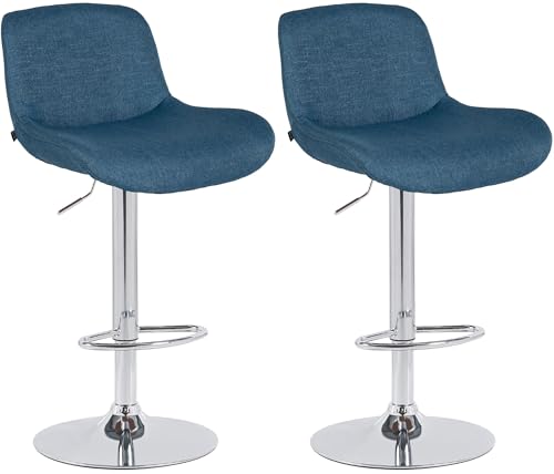 CLP 2er Set Barhocker Solon Chrom I Samtbezug oder Stoffbezug I Barstuhl höhenverstellbar und drehbar I gepolsterter Tresenhocker mit Rückenlehn, Farbe:blau, Material:Stoff CLP 2er Set Barhocker Solon Chrom I Samtbezug oder Stoffbezug I Barstuhl höhenverstellbar und drehbar I gepolsterter Tresenhocker mit Rückenlehn, Farbe:blau, Material:Stoff von CLP