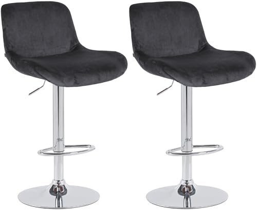 CLP 2er Set Barhocker Solon Chrom I Samtbezug oder Stoffbezug I Barstuhl höhenverstellbar und drehbar I gepolsterter Tresenhocker mit Rückenlehn, Farbe:schwarz, Material:Samt CLP 2er Set Barhocker Solon Chrom I Samtbezug oder Stoffbezug I Barstuhl höhenverstellbar und drehbar I gepolsterter Tresenhocker mit Rückenlehn, Farbe:schwarz, Material:Samt von CLP