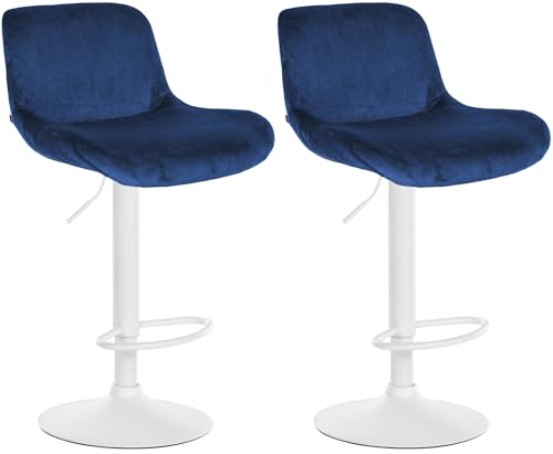 CLP 2er Set Barhocker Solon Weiß I Samtbezug oder Stoffbezug I Barstuhl höhenverstellbar und drehbar I gepolsterter Tresenhocker mit Rückenlehne, Farbe:blau, Material:Samt CLP 2er Set Barhocker Solon Weiß I Samtbezug oder Stoffbezug I Barstuhl höhenverstellbar und drehbar I gepolsterter Tresenhocker mit Rückenlehne, Farbe:blau, Material:Samt von CLP