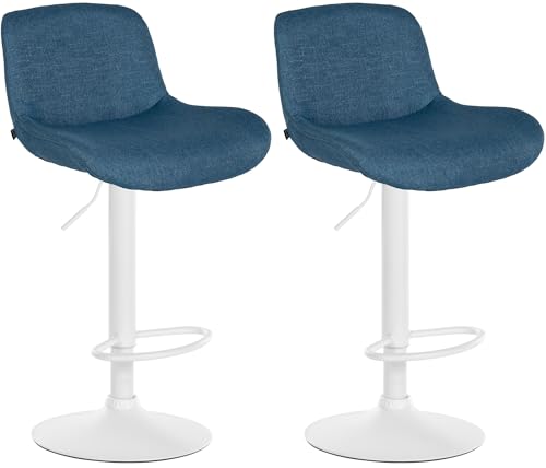 CLP 2er Set Barhocker Solon Weiß I Samtbezug oder Stoffbezug I Barstuhl höhenverstellbar und drehbar I gepolsterter Tresenhocker mit Rückenlehne, Farbe:blau, Material:Stoff CLP 2er Set Barhocker Solon Weiß I Samtbezug oder Stoffbezug I Barstuhl höhenverstellbar und drehbar I gepolsterter Tresenhocker mit Rückenlehne, Farbe:blau, Material:Stoff von CLP