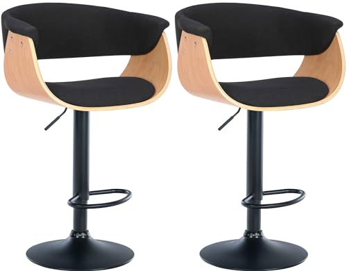 CLP 2er Set Barhocker Vestal Stoff Oder Kunstleder I Thekenhocker Höhenverstellbar I Barstuhl Mit Fußstütze I Tresenhocker 360° Drehbar, Farbe:Natur/schwarz, Material:Stoff von CLP