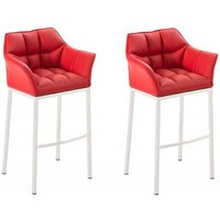 CLP - 2er Set Barhocker damaso Kunstleder mit 4-Fuß Gestell rot weiß von CLP